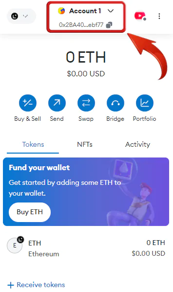 Accounts drop down on MetaMask Extension