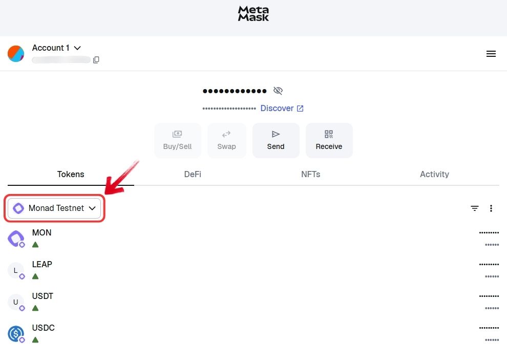 MetaMask network dropdown