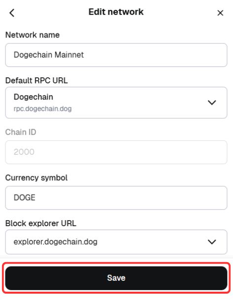 Save Dogecoin Network to MetaMask