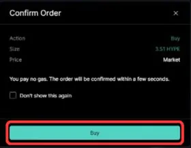 Confirm Spot order on Hyperliquid
