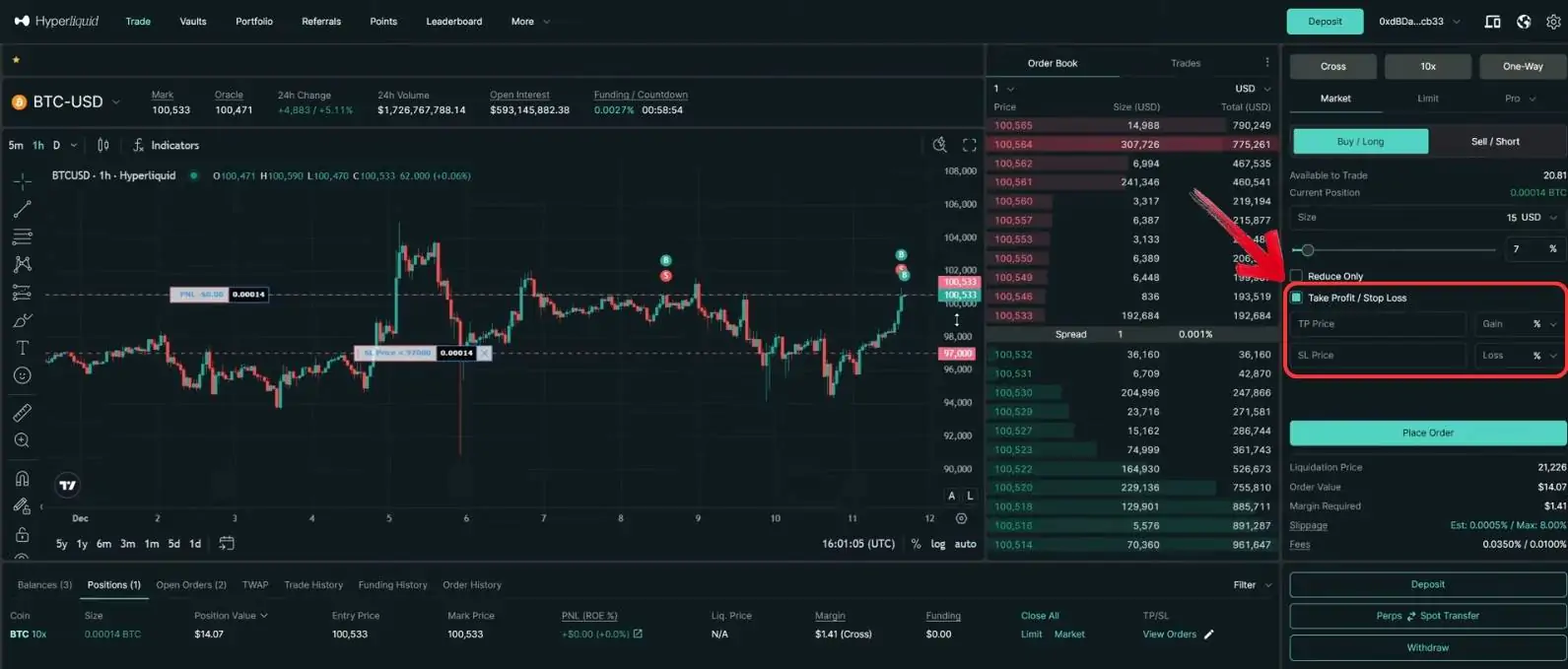 Hyperliquid Set TPSL while opening a trade