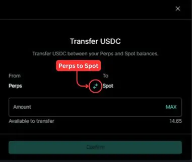Set Flow of funds from Perps to Spot