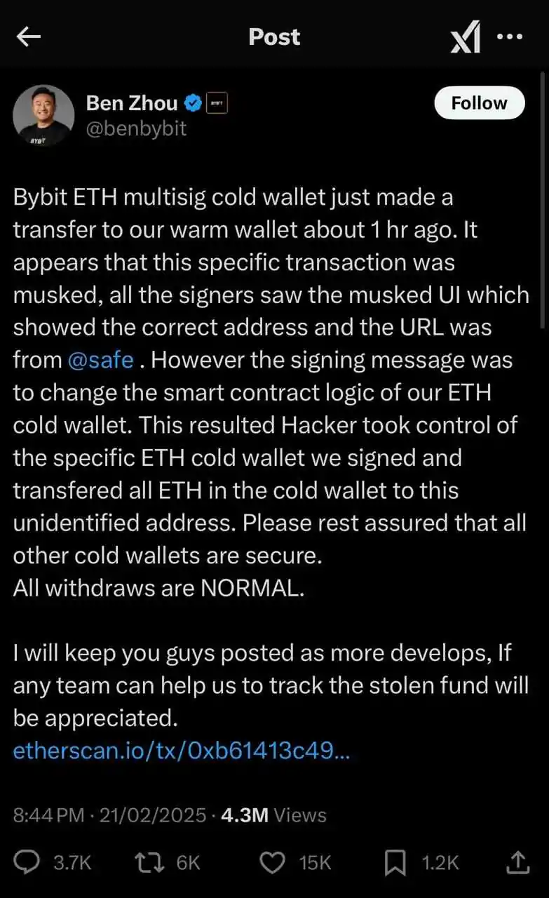 Ben Zhou’s Tweet addressing the issue