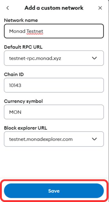 adicionar monad testnet ao metamask