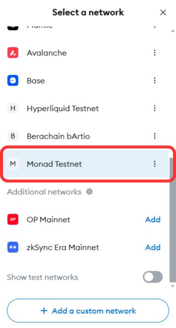 adicionar monad testnet ao metamask