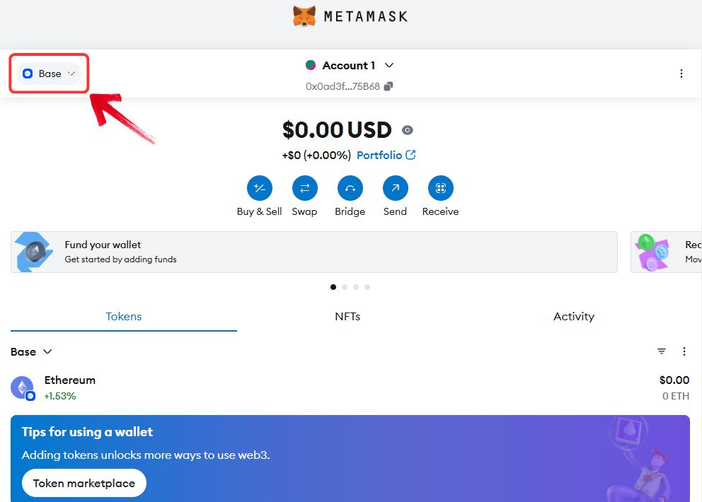 MetaMask Network option