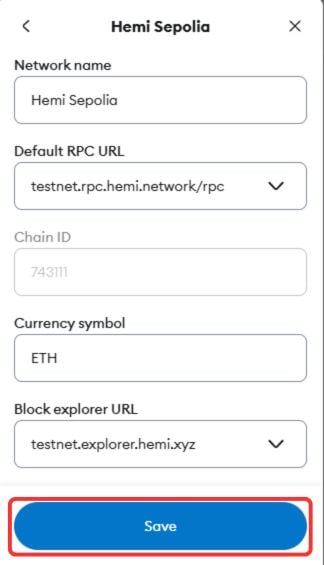 Add Hemi Testnet to MetaMask