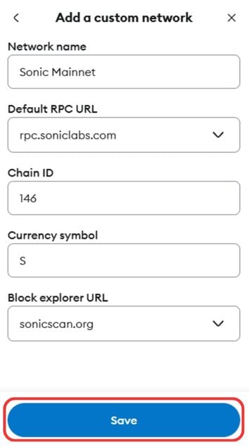 add sonic to metamask