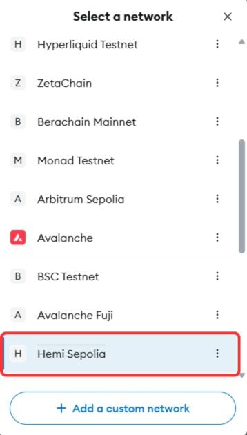 Add Hemi Testnet to MetaMask