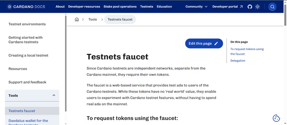 Official Cardano Testnet Faucet