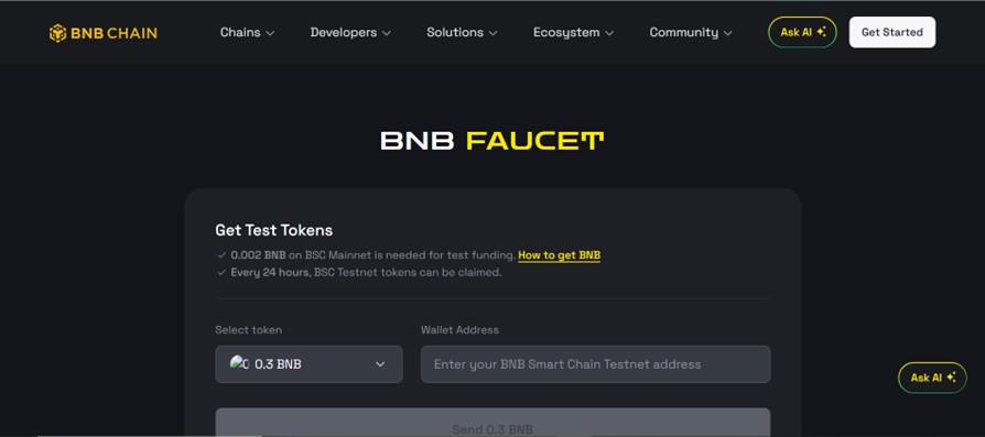 Binance Testnet Faucet