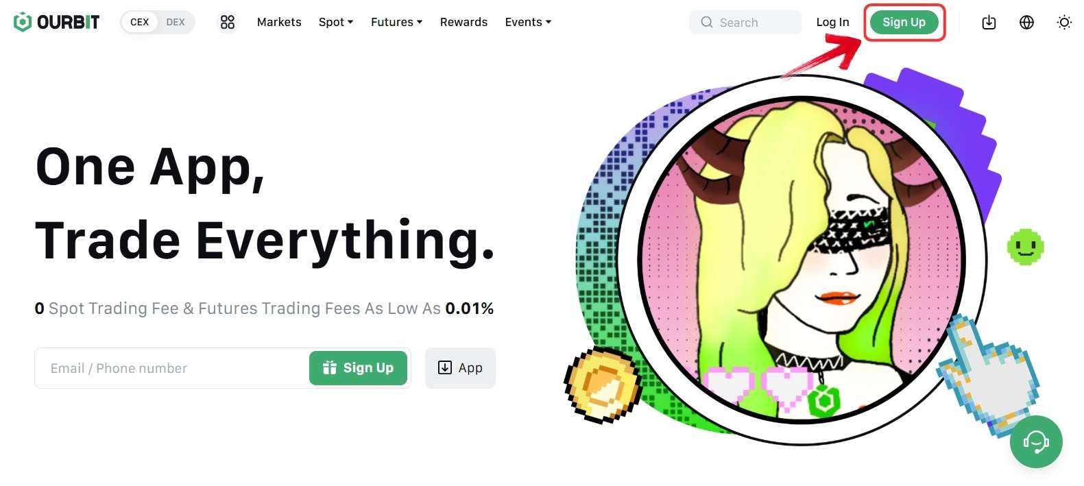 Ourbit Sign up button