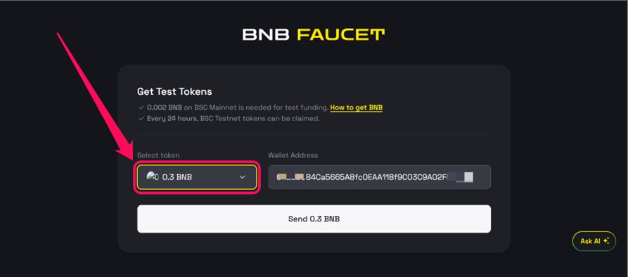 Select tBNB Token