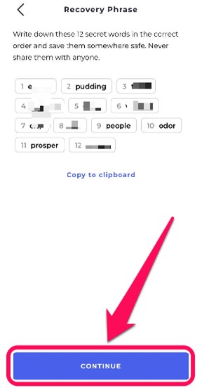 Copy Bifrost Seed Phrase