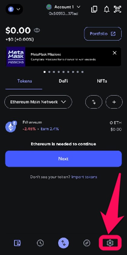 MetaMask Settings Icon