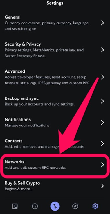 MetaMask Settings Network