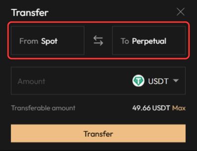 Aster DEX select asset flow
