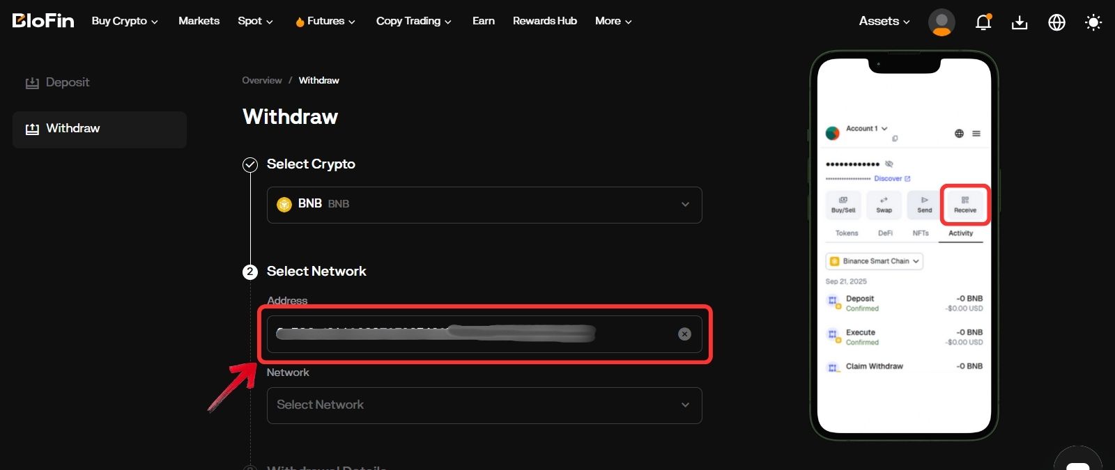 Blofin Enter Withdrawal Address