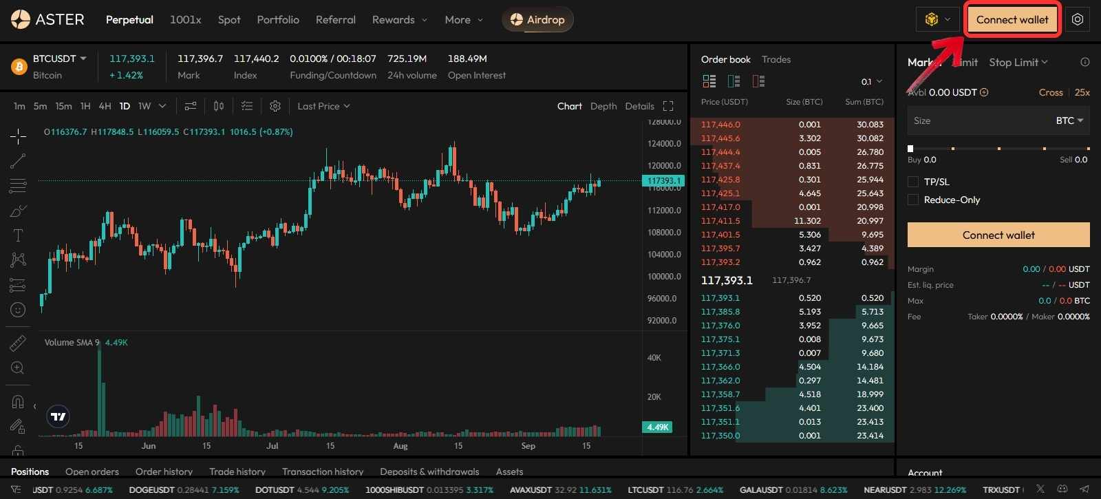 Connect Wallet to Aster DEX