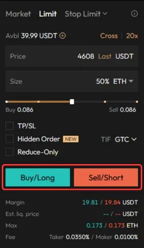 Perpetual trading Place order on Aster DEX