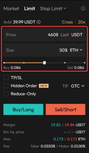 Perpetual trading Set order on Aster DEX