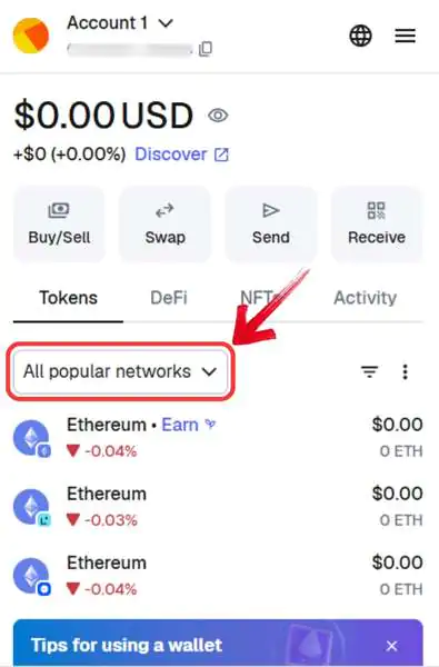 Select Network in MetaMask