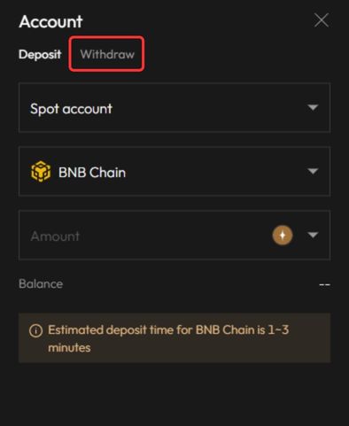 Select Withdraw tab on Aster DEX