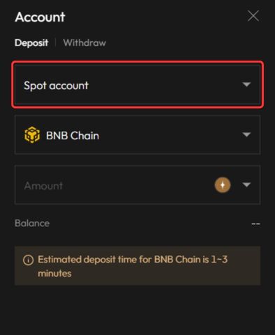 Select deposit account Aster DEX