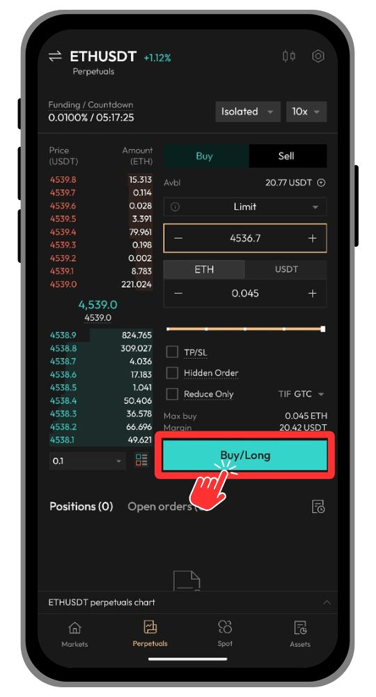 Aster DEX Open Long or Short Position