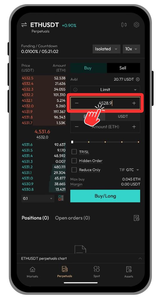 Aster DEX Perpetual Trading Price field