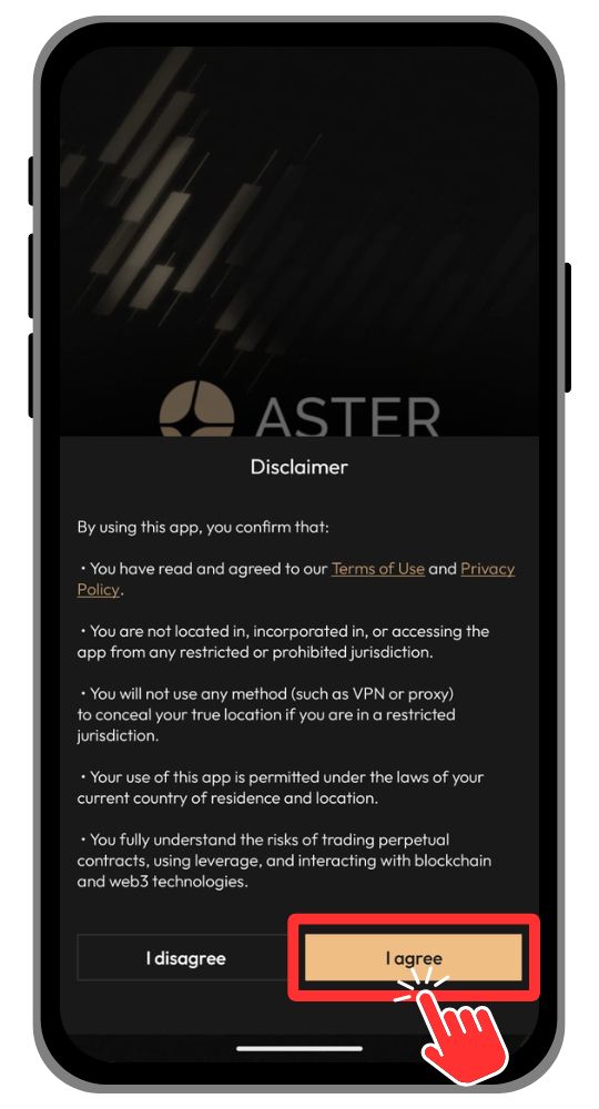 Aster DEX mobile disclaimer page