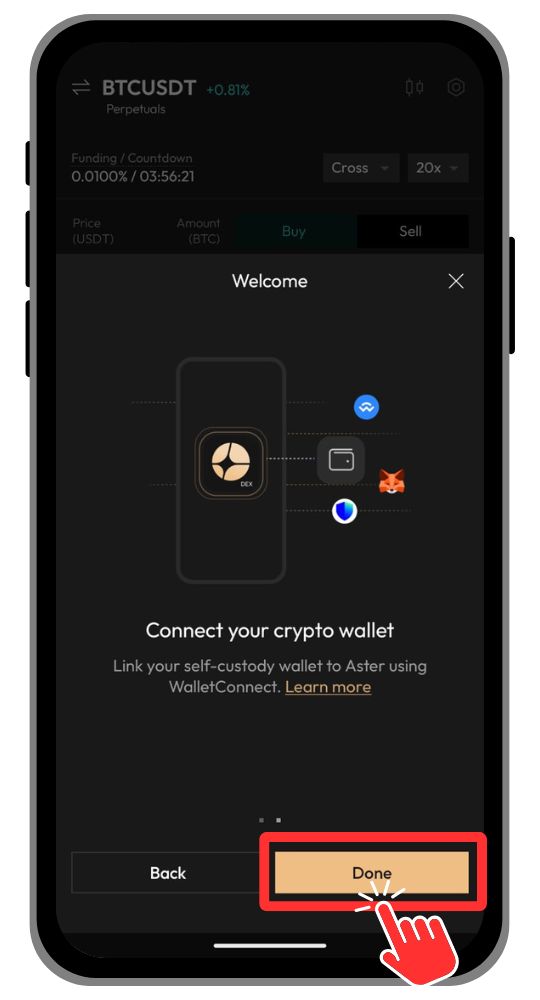 Aster DEX mobile instuctions page