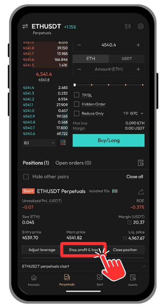 Aster DEX set Stop profit & loss