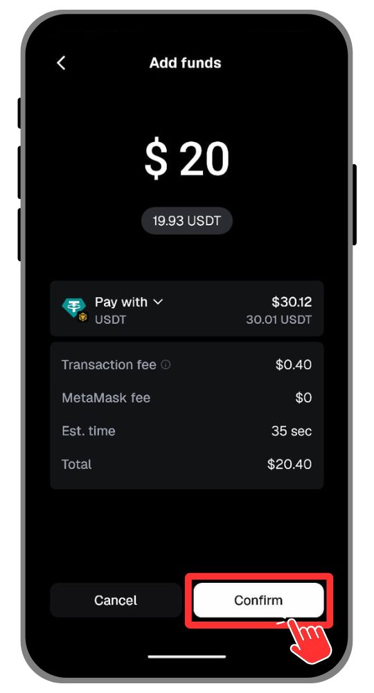 Confirm deposit to MetaMask Perp