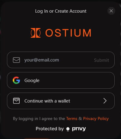 Connect Wallet or email to Ostium