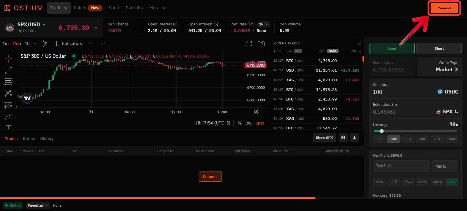 Connect Wallet to Ostium