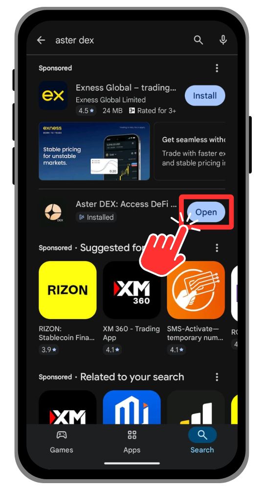 Google Play store open Aster DEX