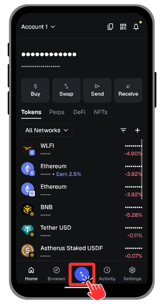 MetaMask Mobile Wallet Homescreen