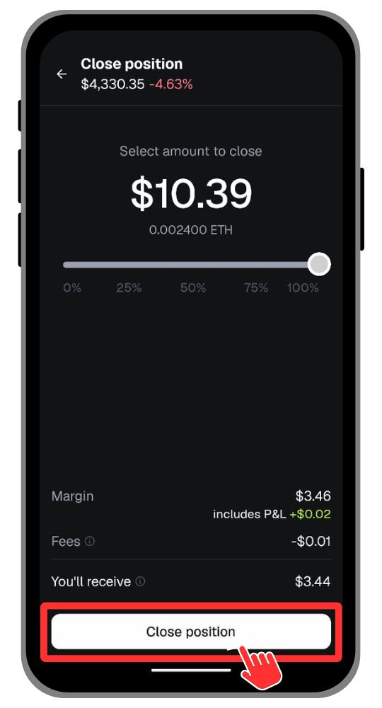 MetaMask Perps Close position