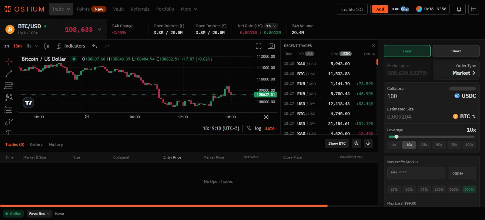 Ostium trading interface