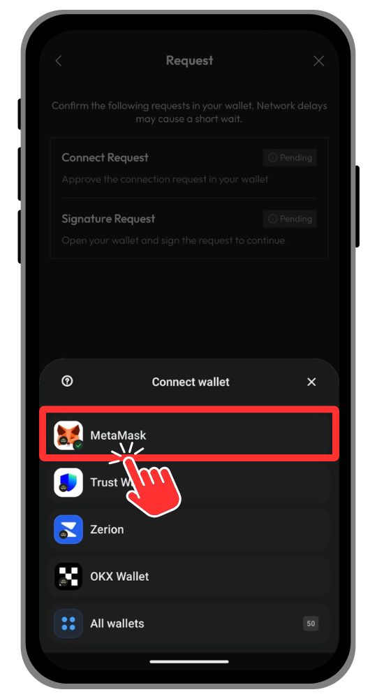 Select Web3 Wallet to connect to Aster DEX