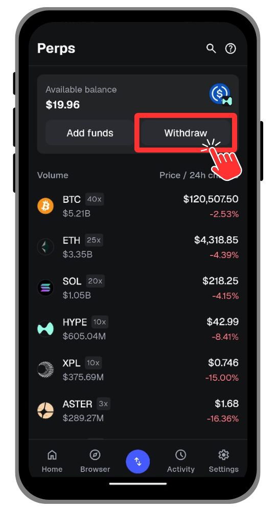 Withdraw funds from MetaMask Perps
