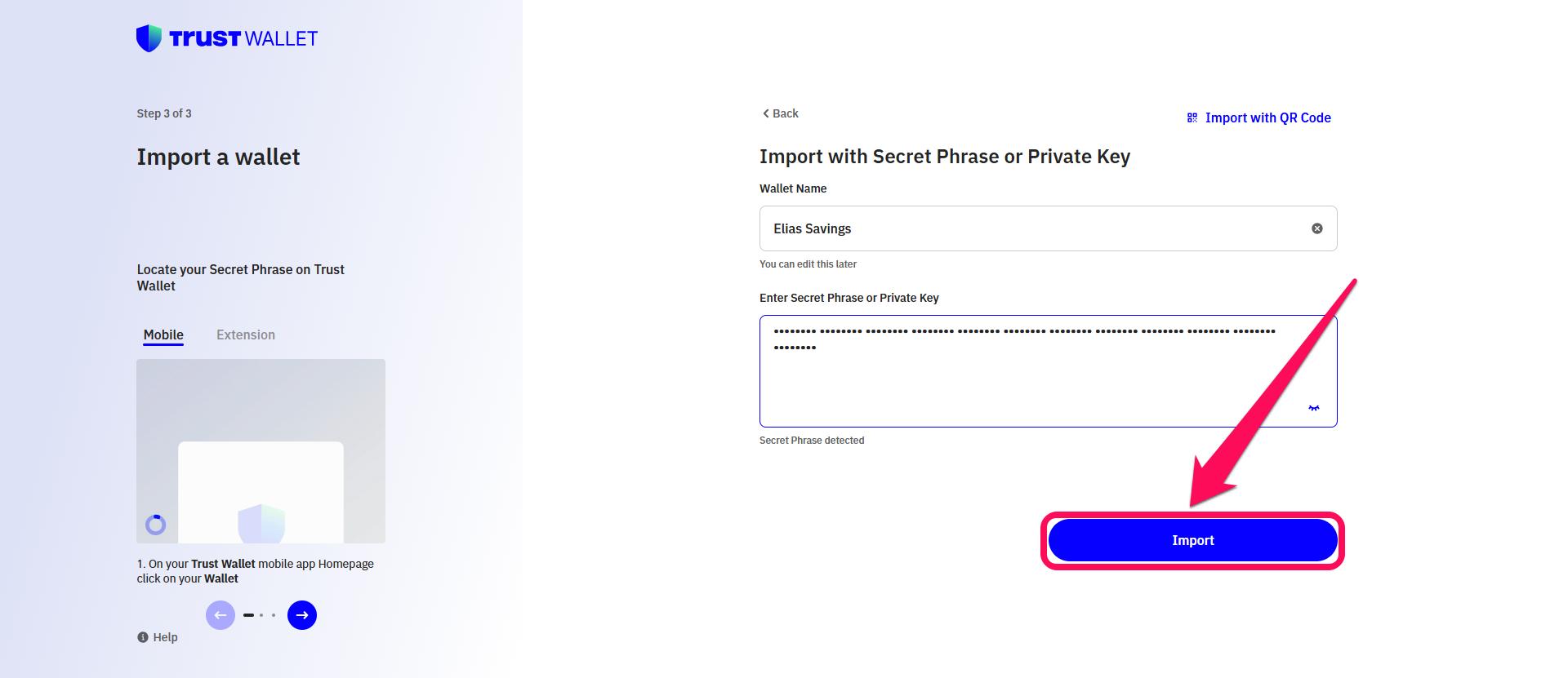 Import Wallet with Phrase