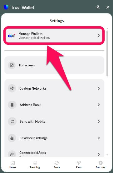 Manage Wallet on Extension