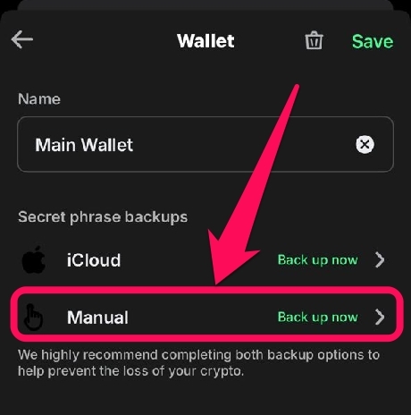 Manual Backup Recovery Phrase