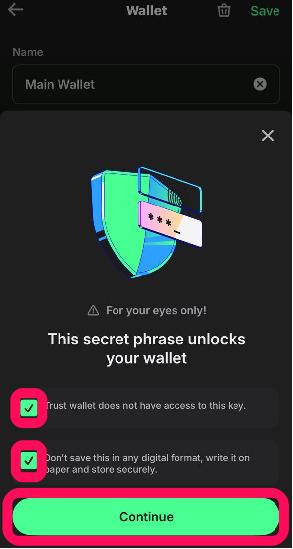 Reveal Secret Recovery Phrase