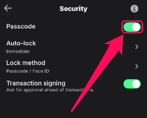 Toggle on Passcode