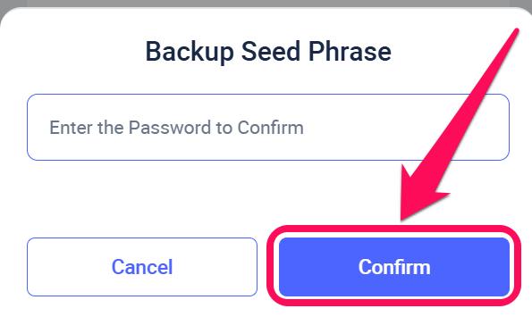 Confirm Password for Backup