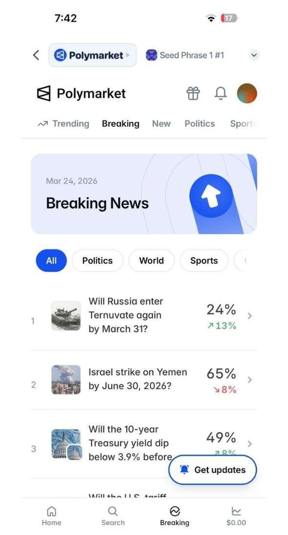 Rabby Wallet Predictions Market interface