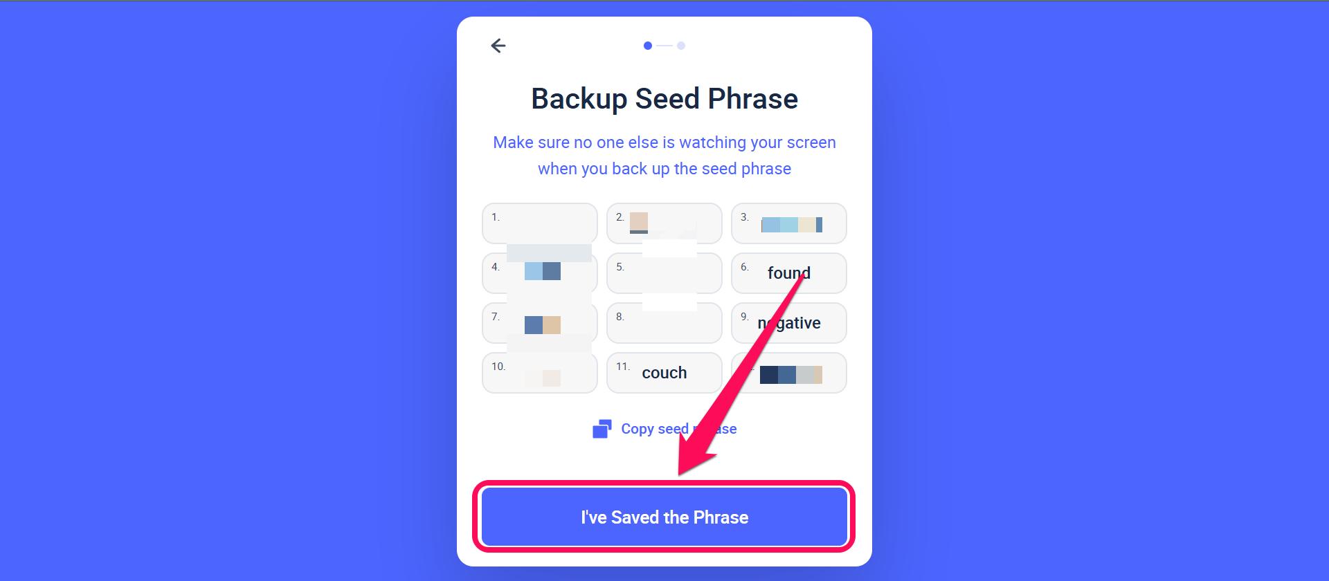 Saved Seed Phrase